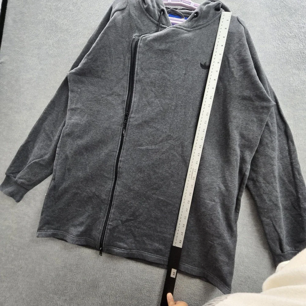 Adidas Men Jacket L Gray Fleece Activewear Zipper Logo Long Sleeve READ